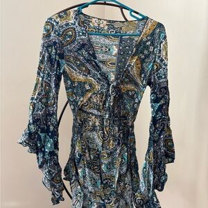 Bohemian Paisley Romper with Flared Sleeves